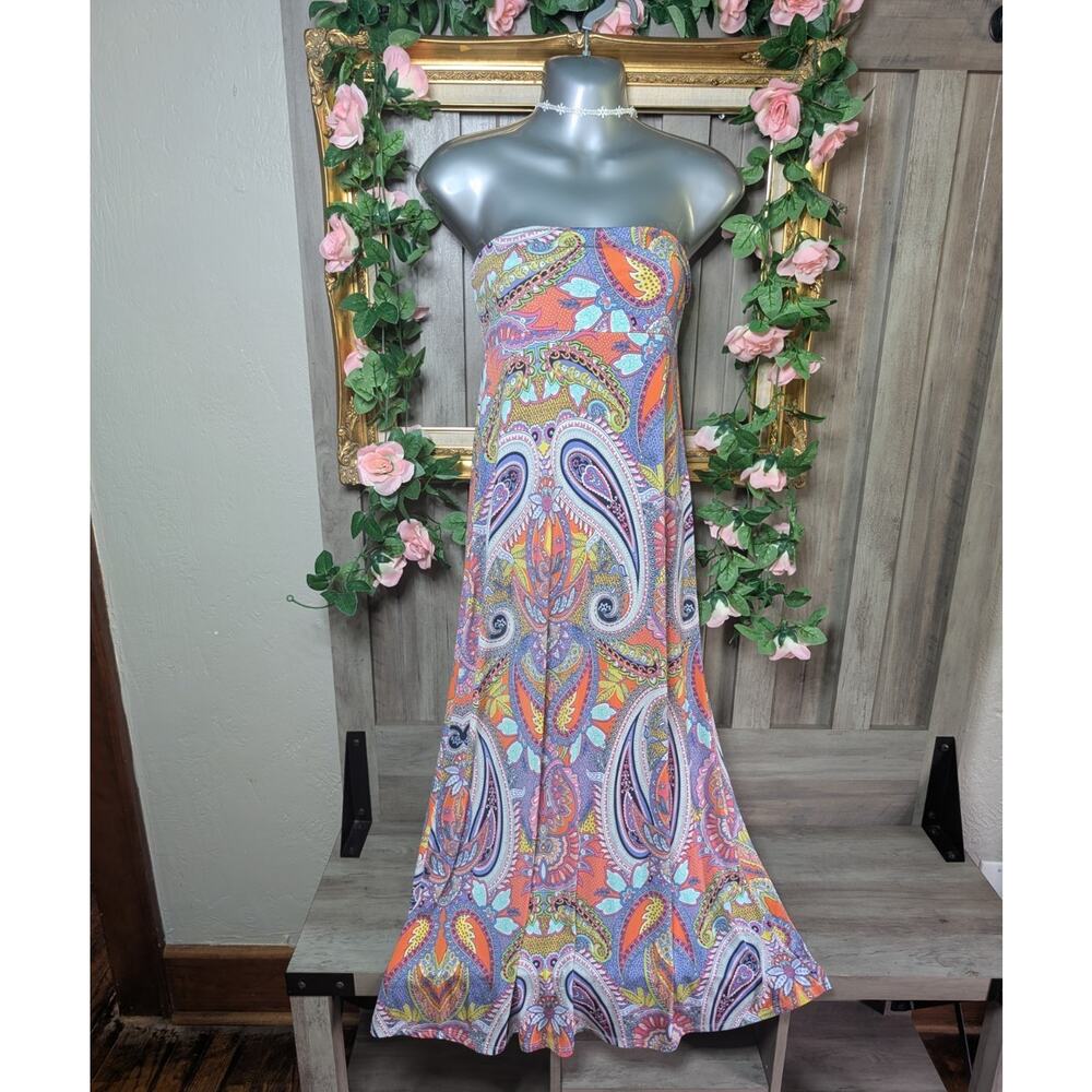 Moa Moa Strapless Paisley Maxi dress/skirt Womens Medium Boho Tube Dress